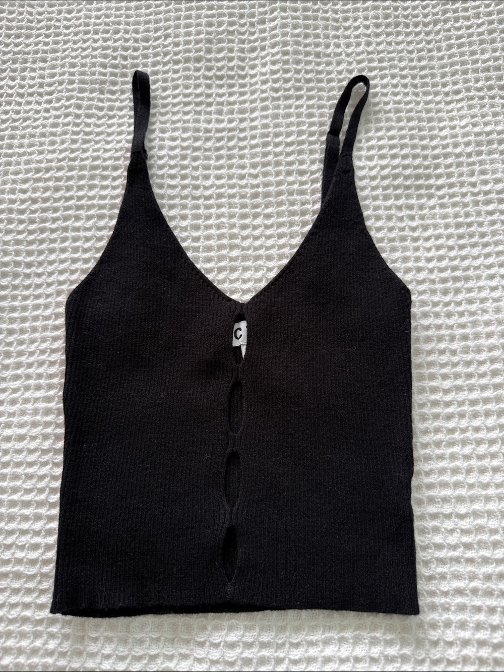 Sleek Black V-Neck Knit Cami Tank with Front Cutouts